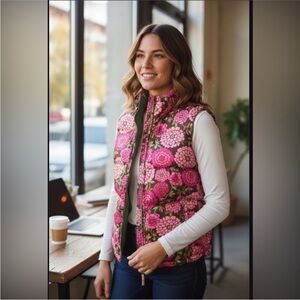 Lilly Pulitzer Pink Floral Down Filled Puffer Vest, size S